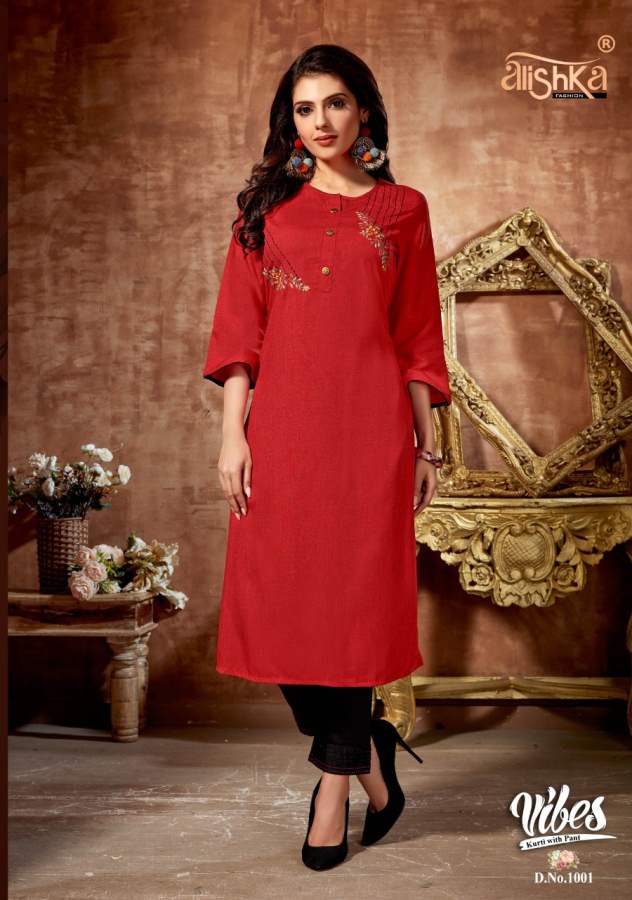 Alishka Vibes Fancy Ethnic Wear Rayon Kurti With Pant Collection